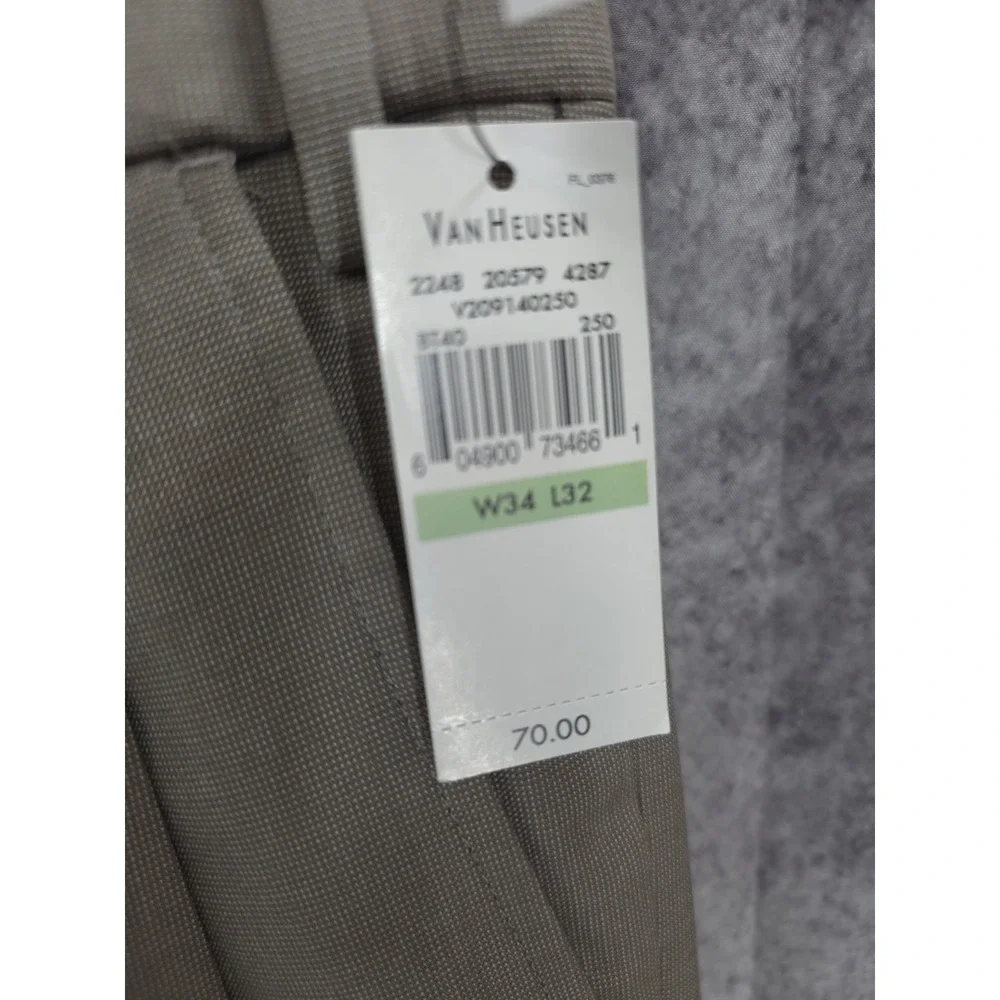 Van Heusen  Dress Pants Mens 34 X 32 Beige Classic Fit No Iron Pleated New‎